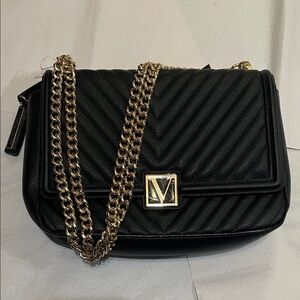 Victoria's Secret Black Quilted Crossbody Bag with Gold Chain